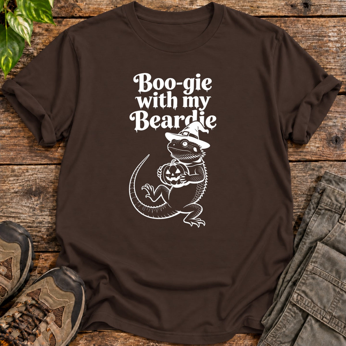 Boo Gie Halloween Bearded Dragon T-Shirt - Dark Chocolate
