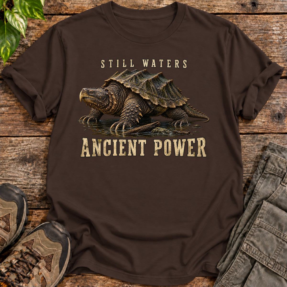 Ancient Power Snapping Turtle T-Shirt - Dark Chocolate
