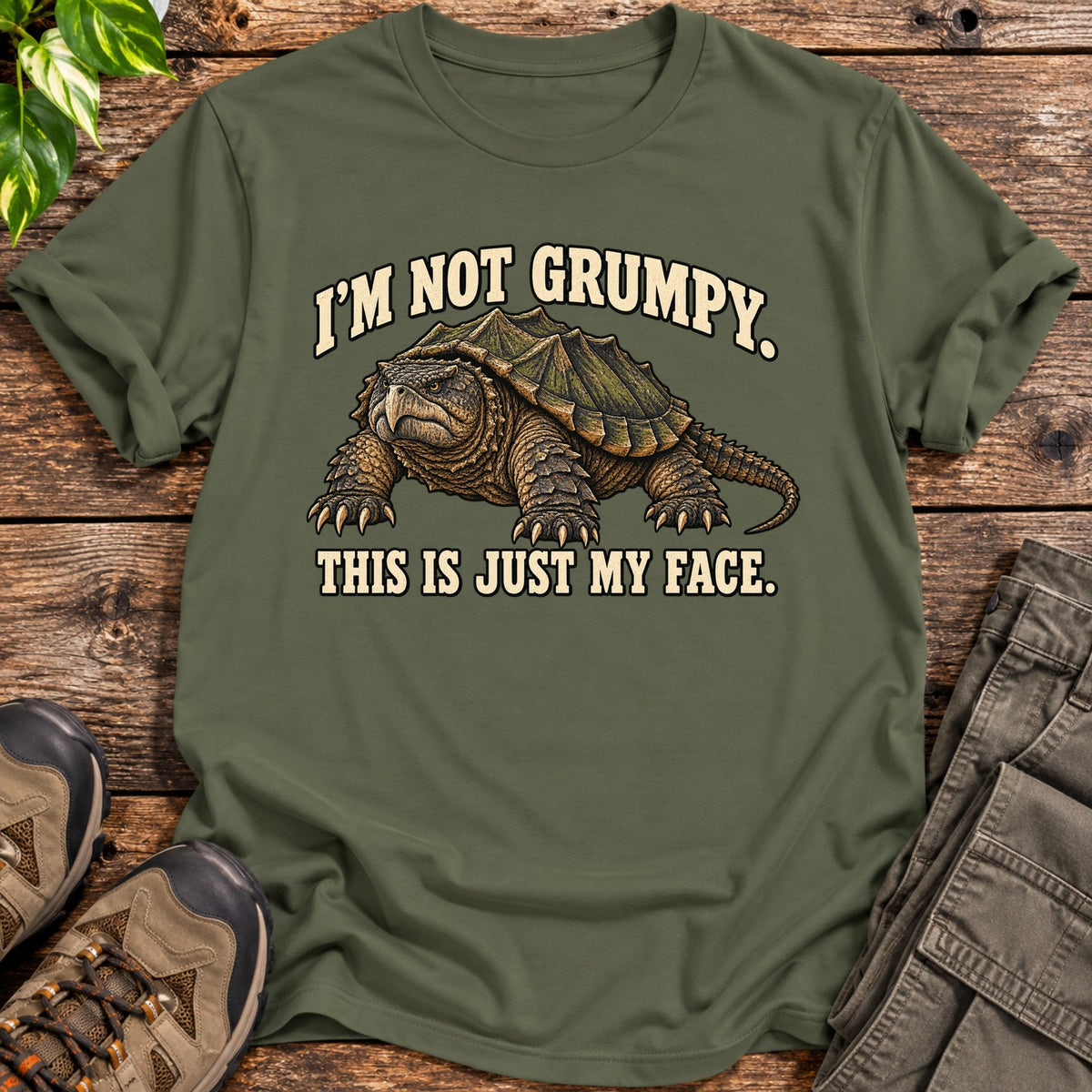Resting Turtle Face T-Shirt - Military Green
