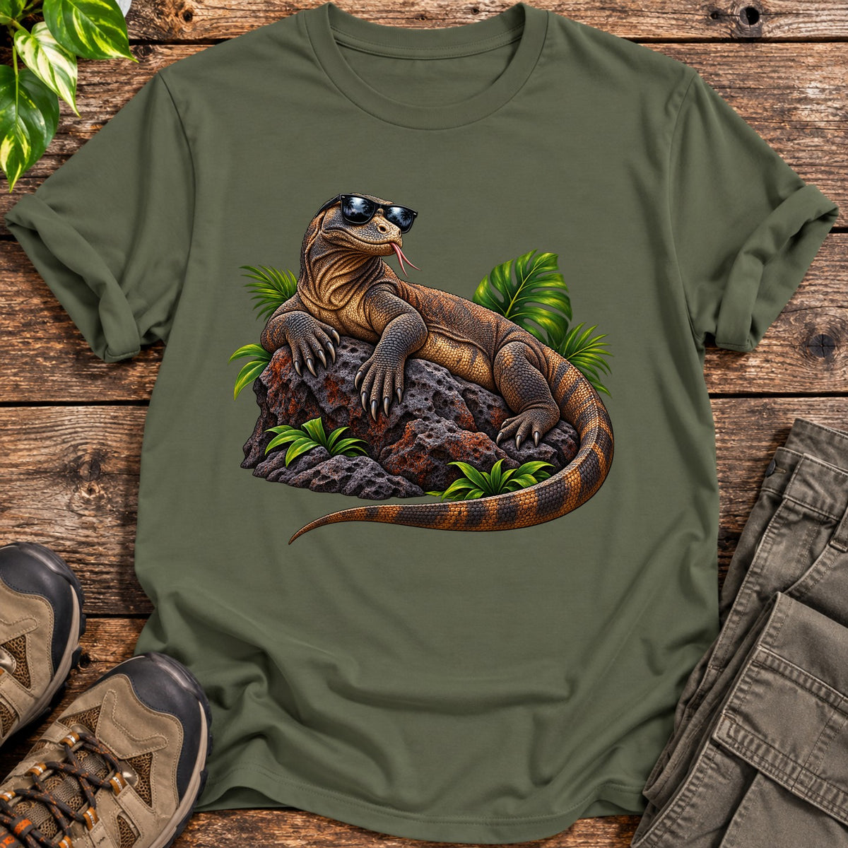 Cool Komodo Dragon T-Shirt - Military Green