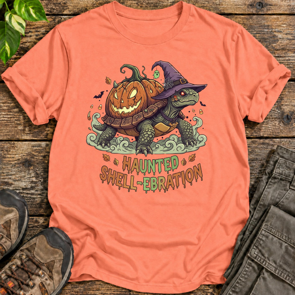Haunted Shell Ebration Halloween Tortoise T-Shirt - Heather Orange