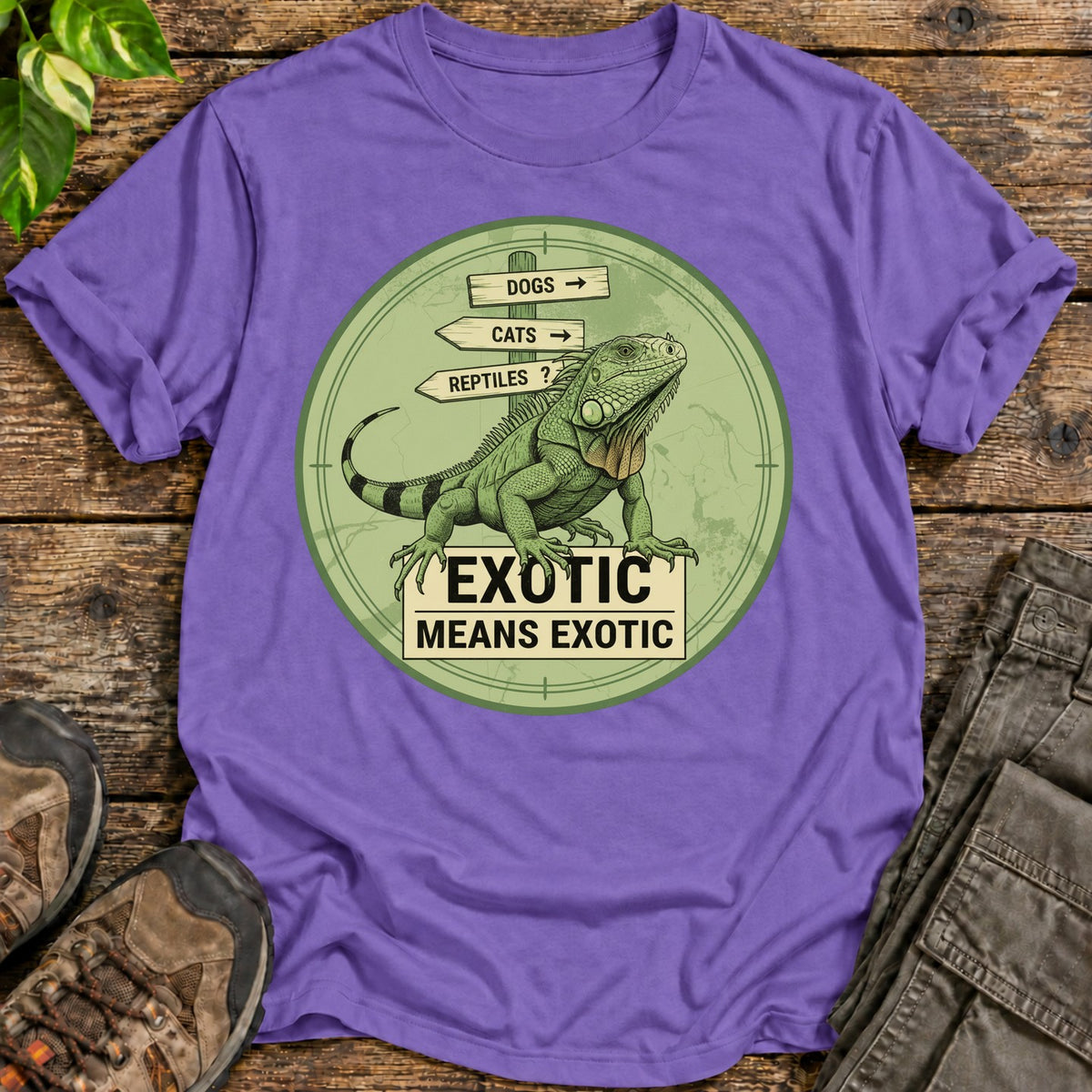 Exotic Means Exotic Iguana T-Shirt - Heather Purple