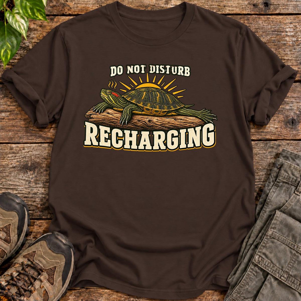 Recharging Turtle T-Shirt - Dark Chocolate