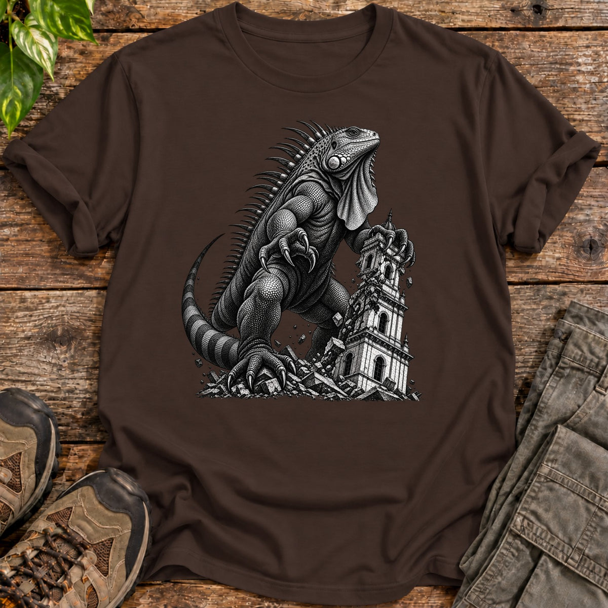 Giant Iguana Rampage T-Shirt - Dark Chocolate