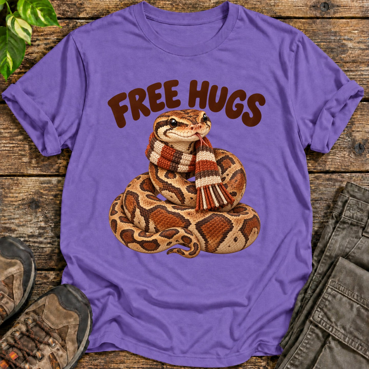 Free Hugs Scarf Wearing Python Shirt - Heather Purple