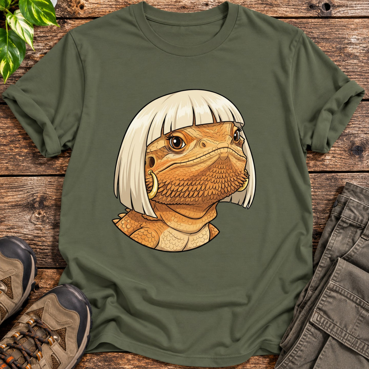 Fancy Bearded Dragon Shirt - Military Green