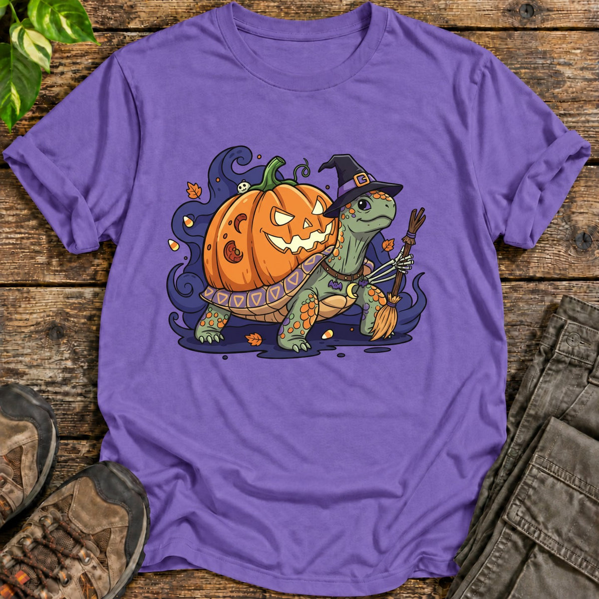 Jack O’ Lantern Halloween Tortoise T-Shirt - Heather Purple