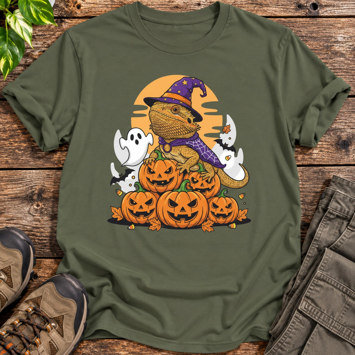 Jack O' Lantern Beardie Shirt T-Shirt - Military Green