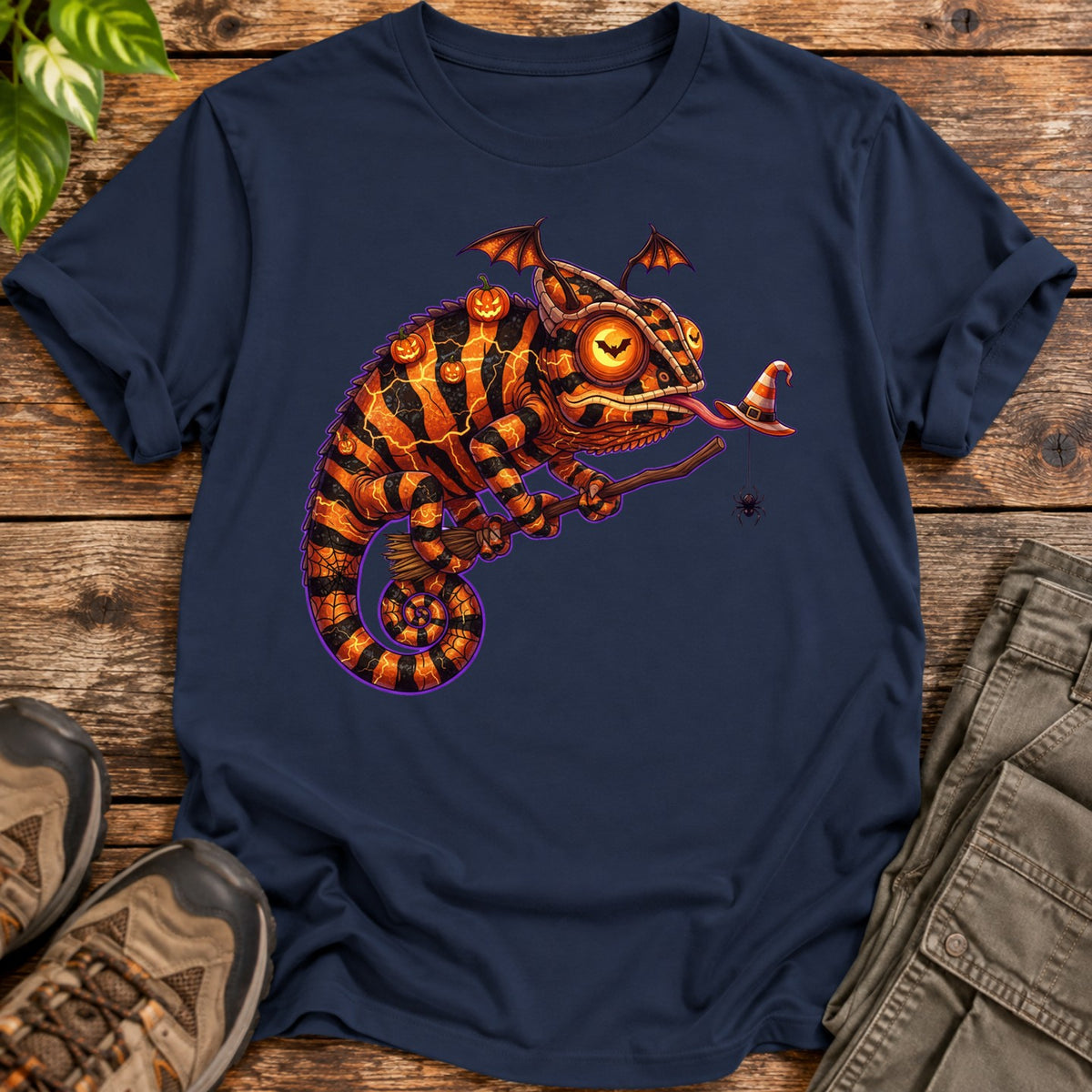 Halloween Chameleon Witch T-Shirt - Navy