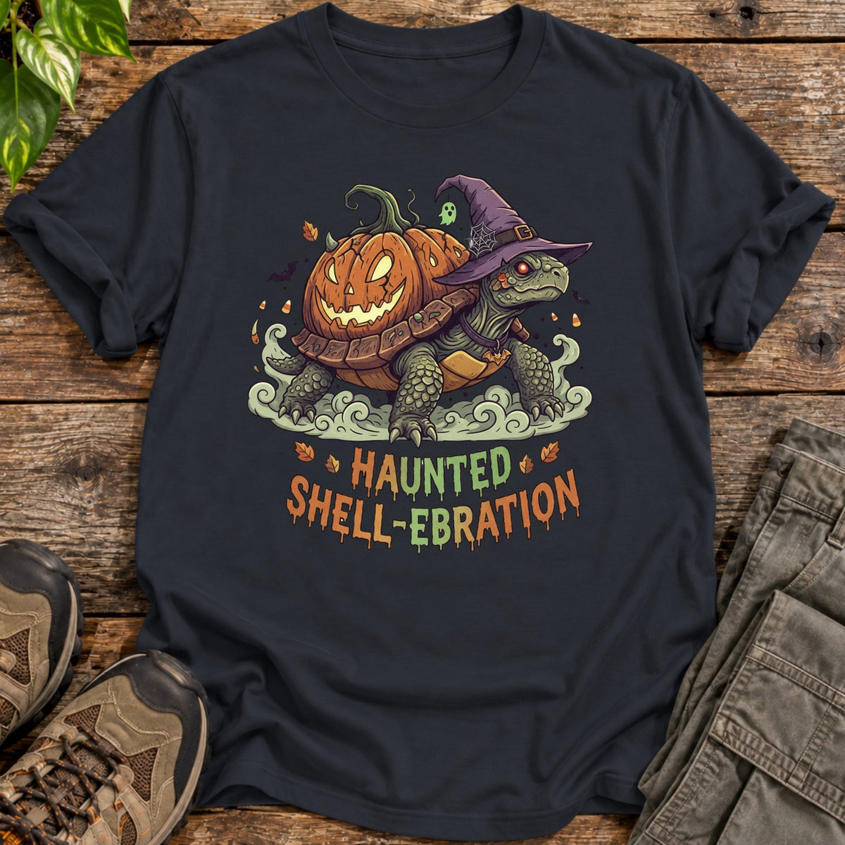Haunted Shell Ebration Halloween Tortoise T-Shirt - Black