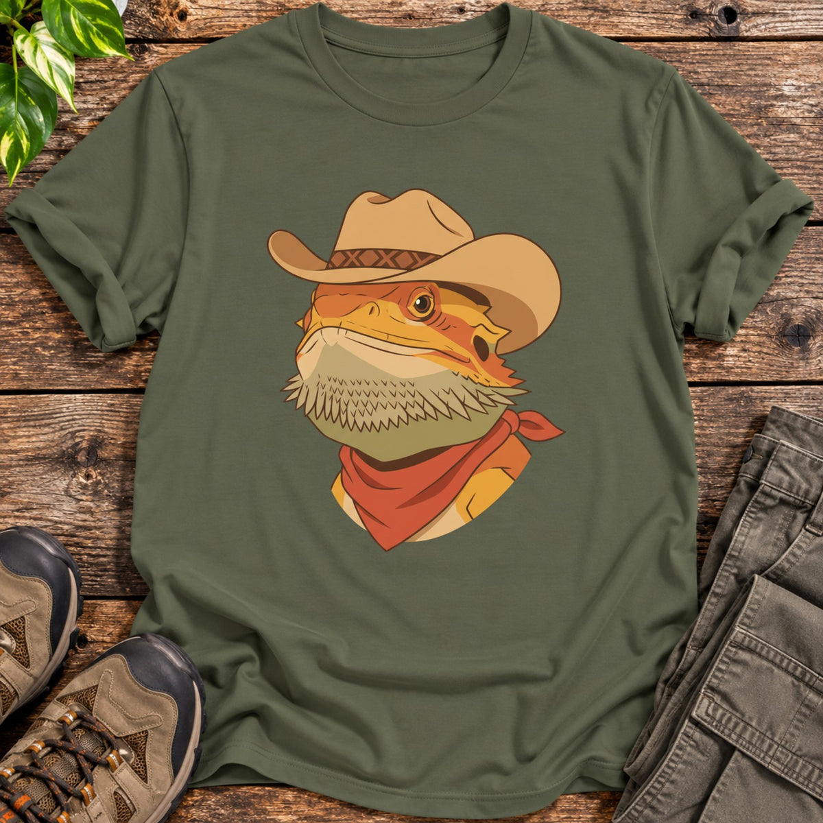 Cowboy Bearded Dragon T-Shirt - Military Green