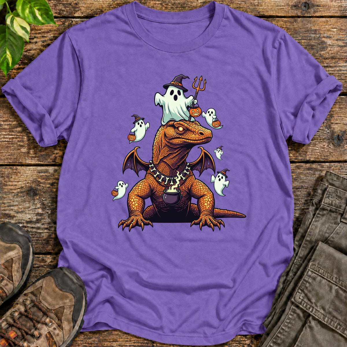 Halloween Komodo Dragon Ghost Parade T-Shirt - Heather Purple