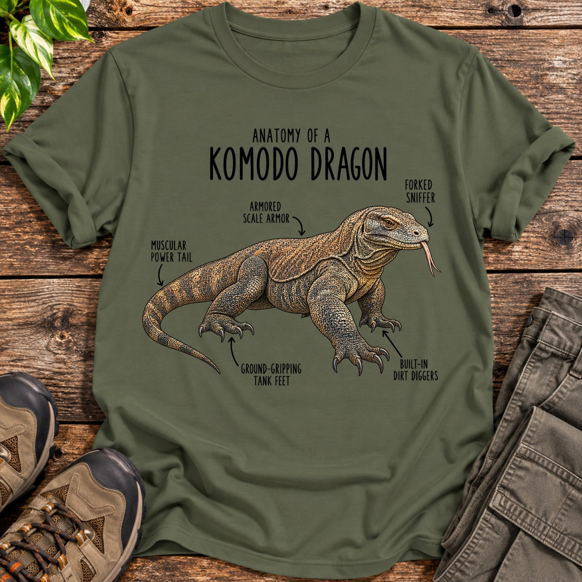Anatomy of Komodo Dragon Shirt - Military Green
