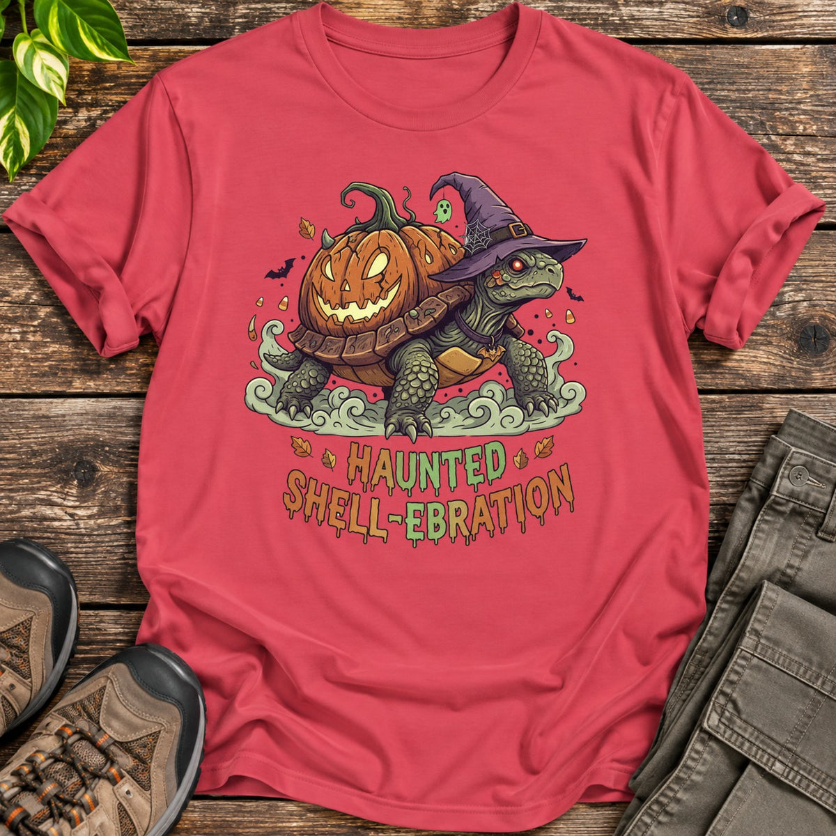 Haunted Shell Ebration Halloween Tortoise T-Shirt - Heather Red