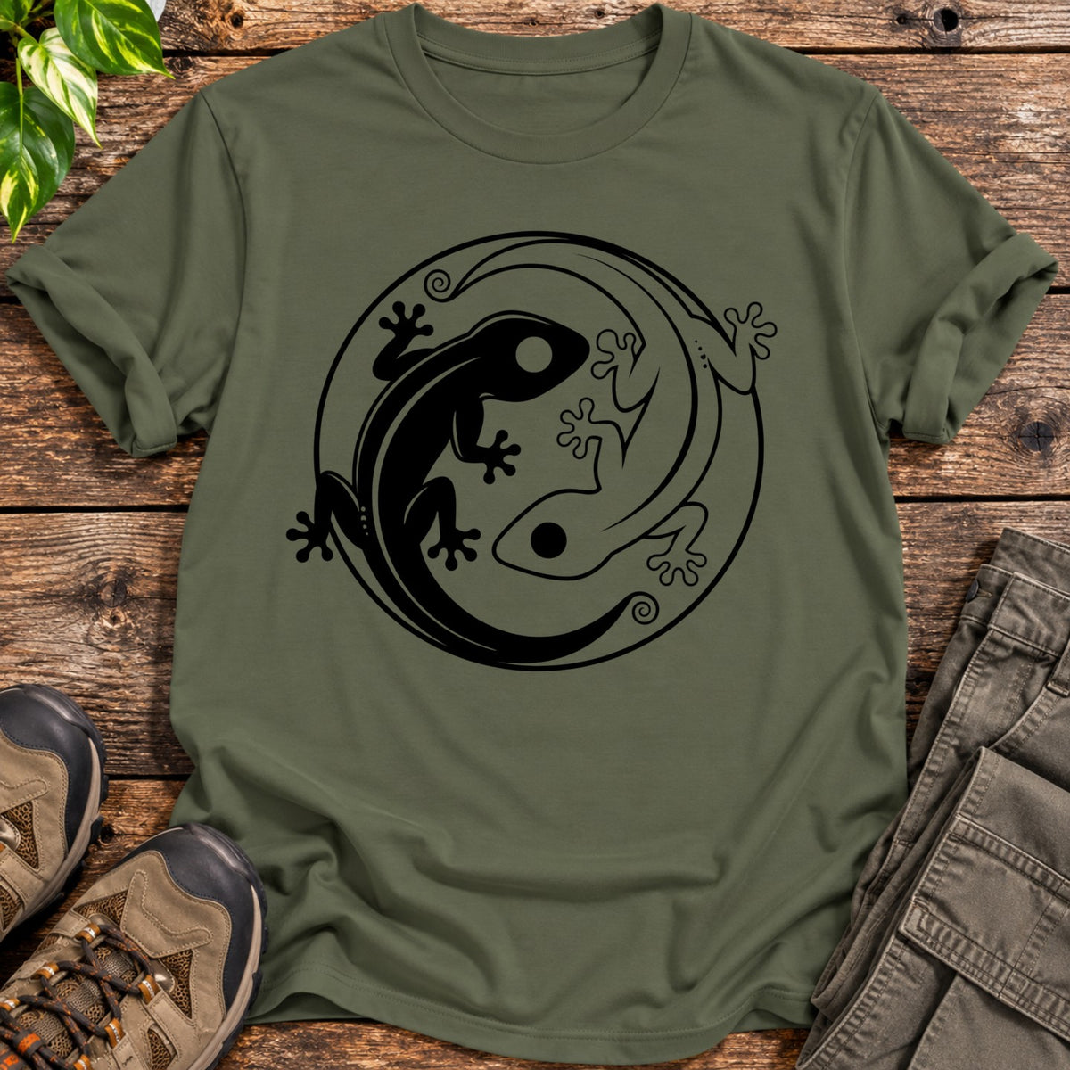Bearded Dragon Yin Yang T-Shirt - Military Green