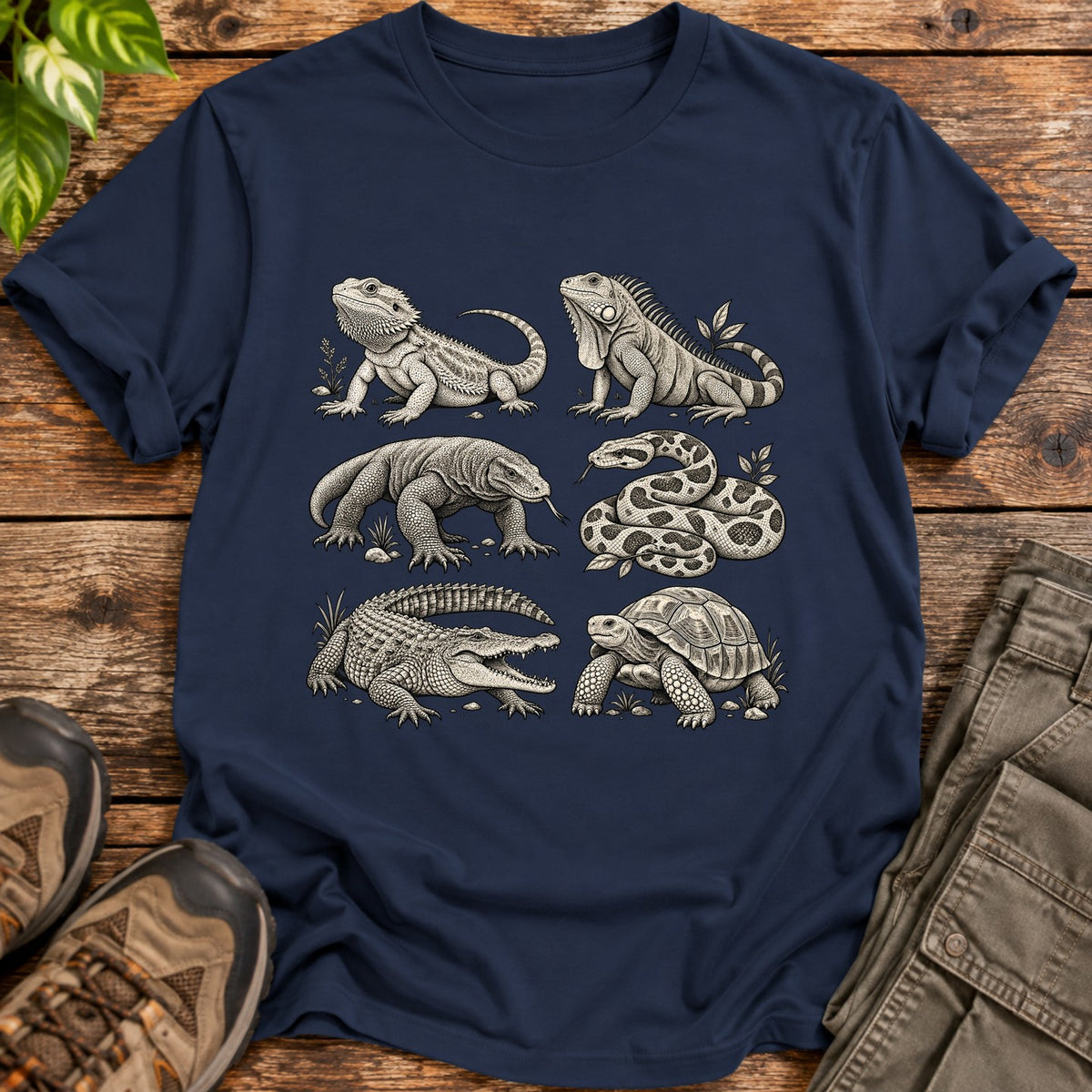 Reptile Species Lineup Graphic T-Shirt - Navy