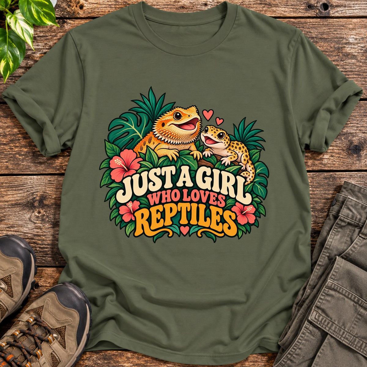 Tropical Reptile Love Shirt - Military Green