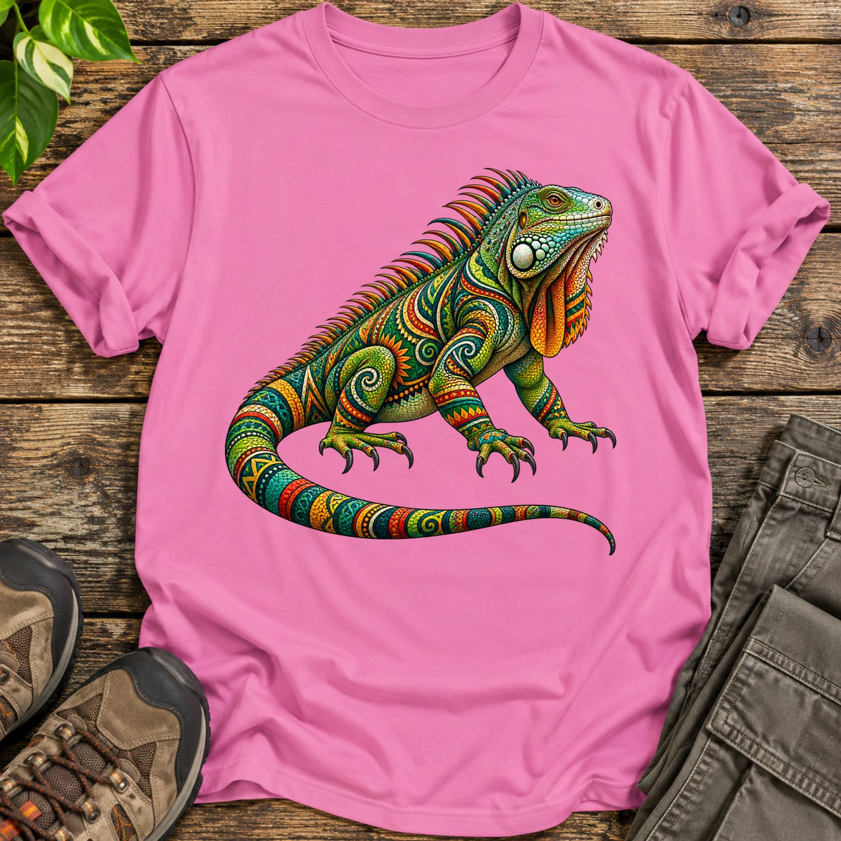 Tribal Spirit Iguana T-Shirt - Pink