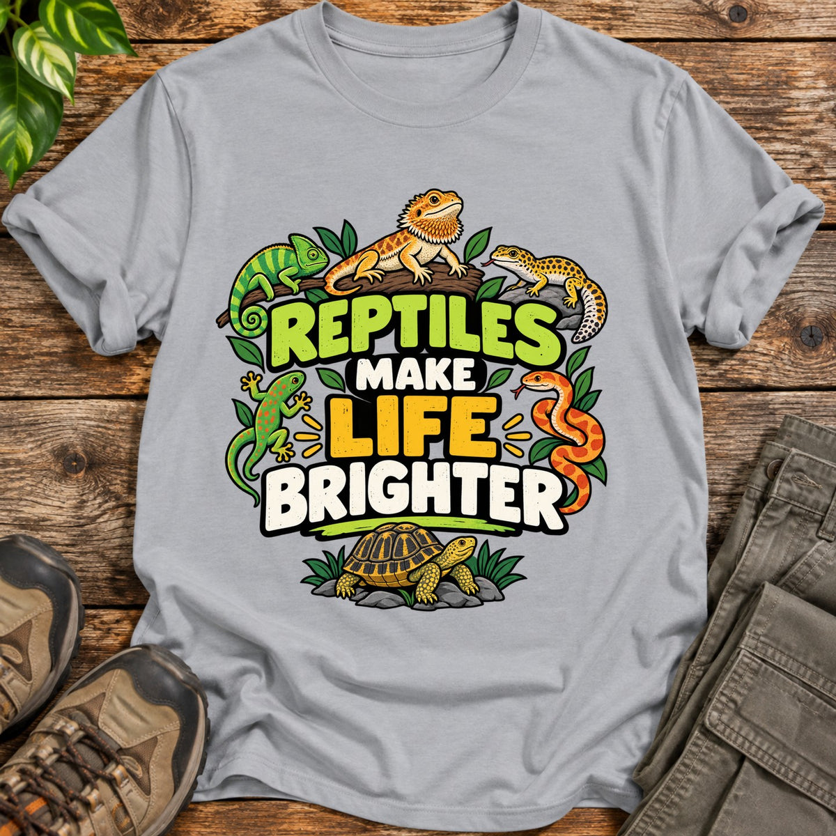 Reptiles Make Life Brighter T-Shirt - Grey