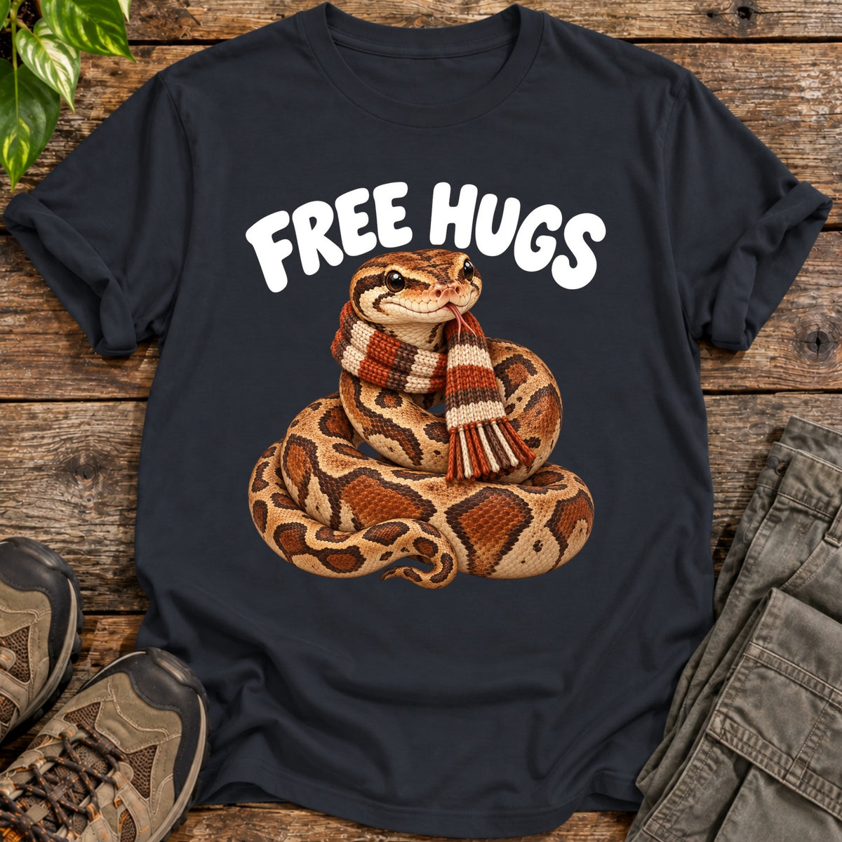 Free Hugs Scarf Wearing Python Shirt - Black