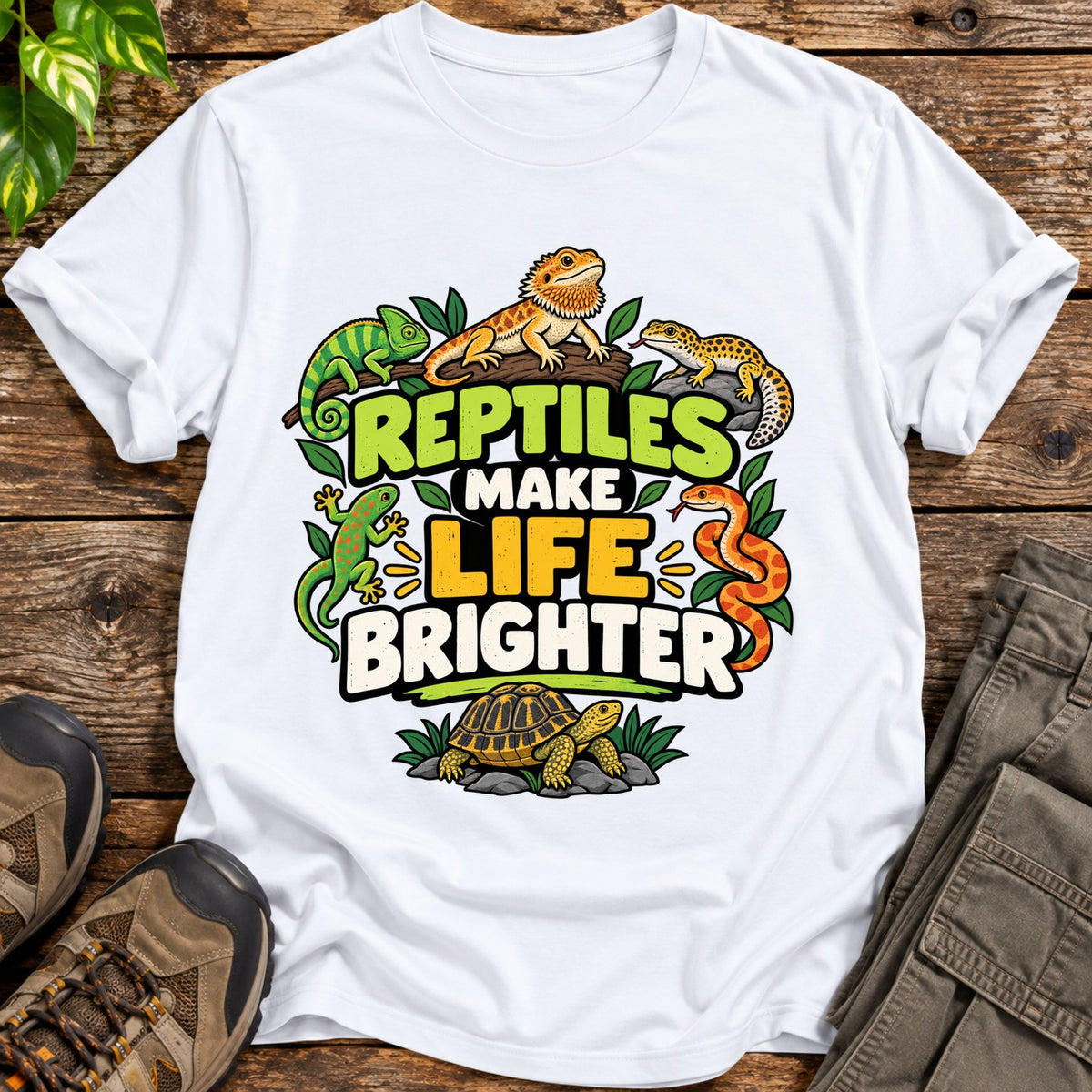 Reptiles Make Life Brighter T-Shirt - White