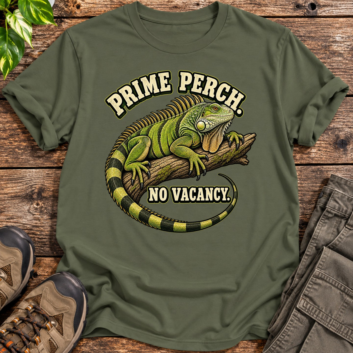 Prime Perch Iguana T-Shirt - Military Green