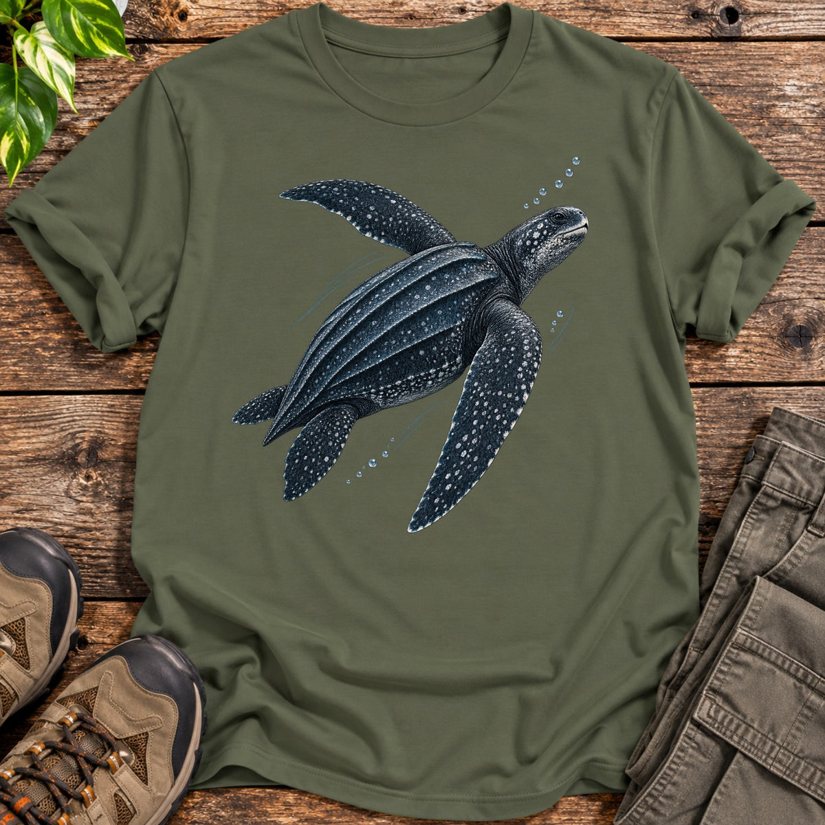 Deep Ocean Leatherback Sea Turtle T-Shirt - Military Green
