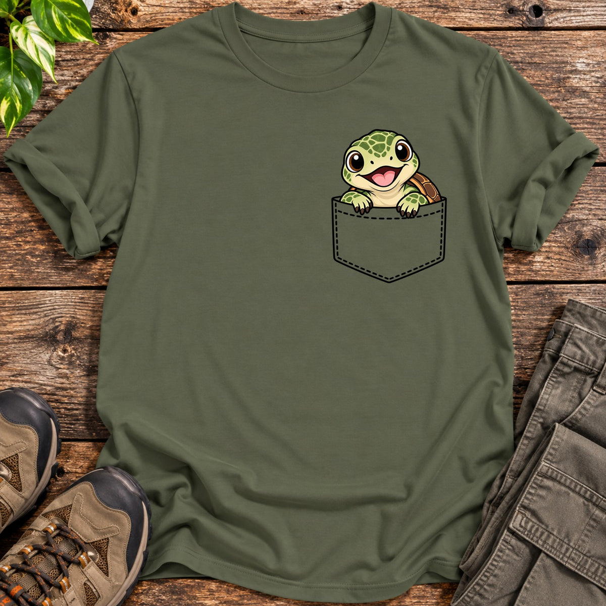 Baby Turtle Pocket T-Shirt - Military Green