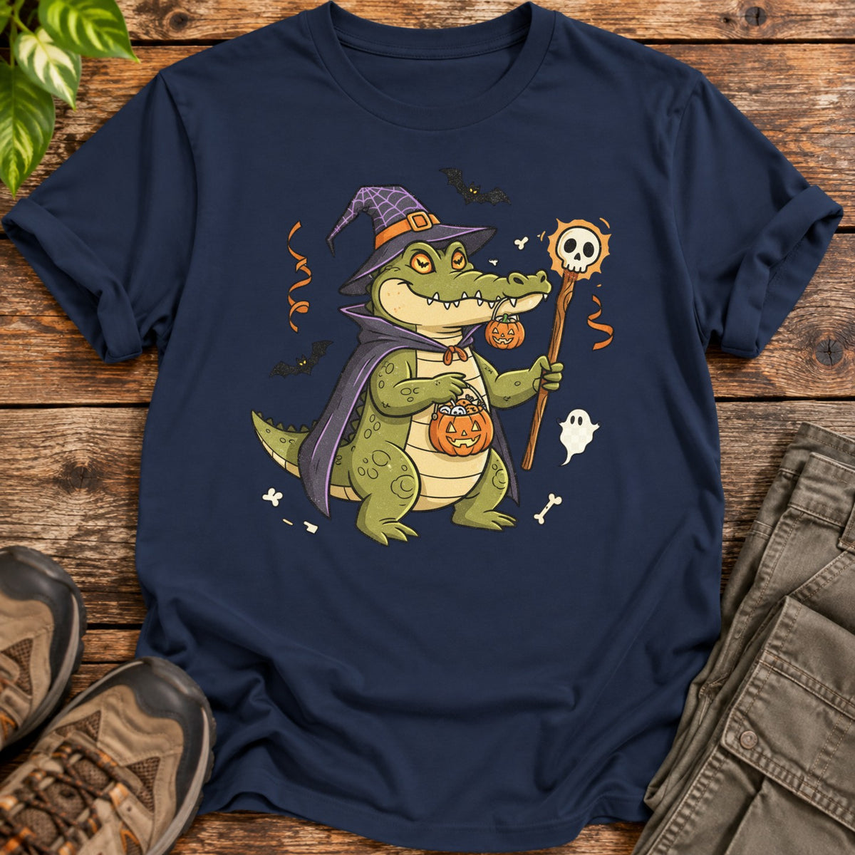 Halloween Witch Alligator T-Shirt - Navy