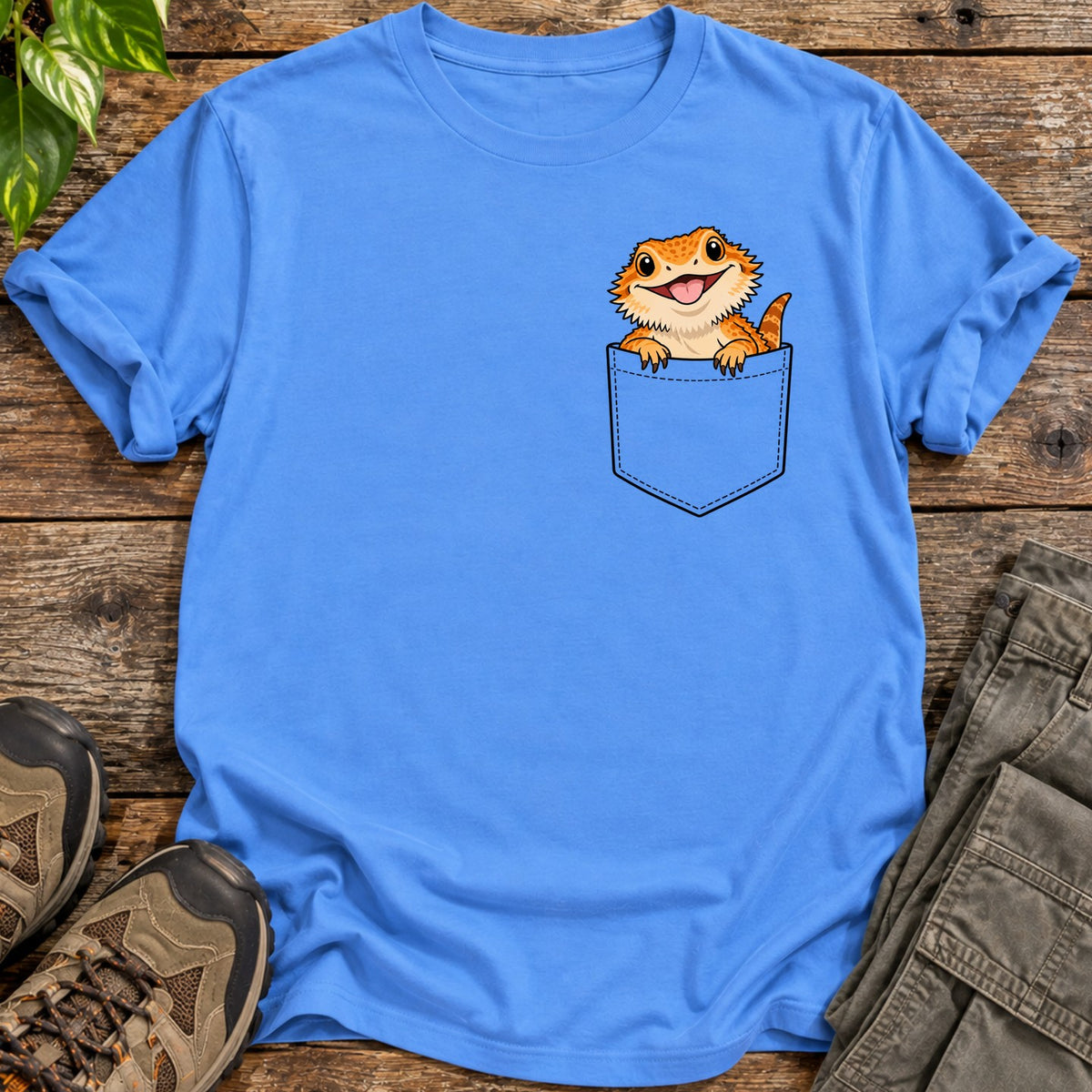 Bearded Dragon Pocket T-Shirt - Carolina Blue