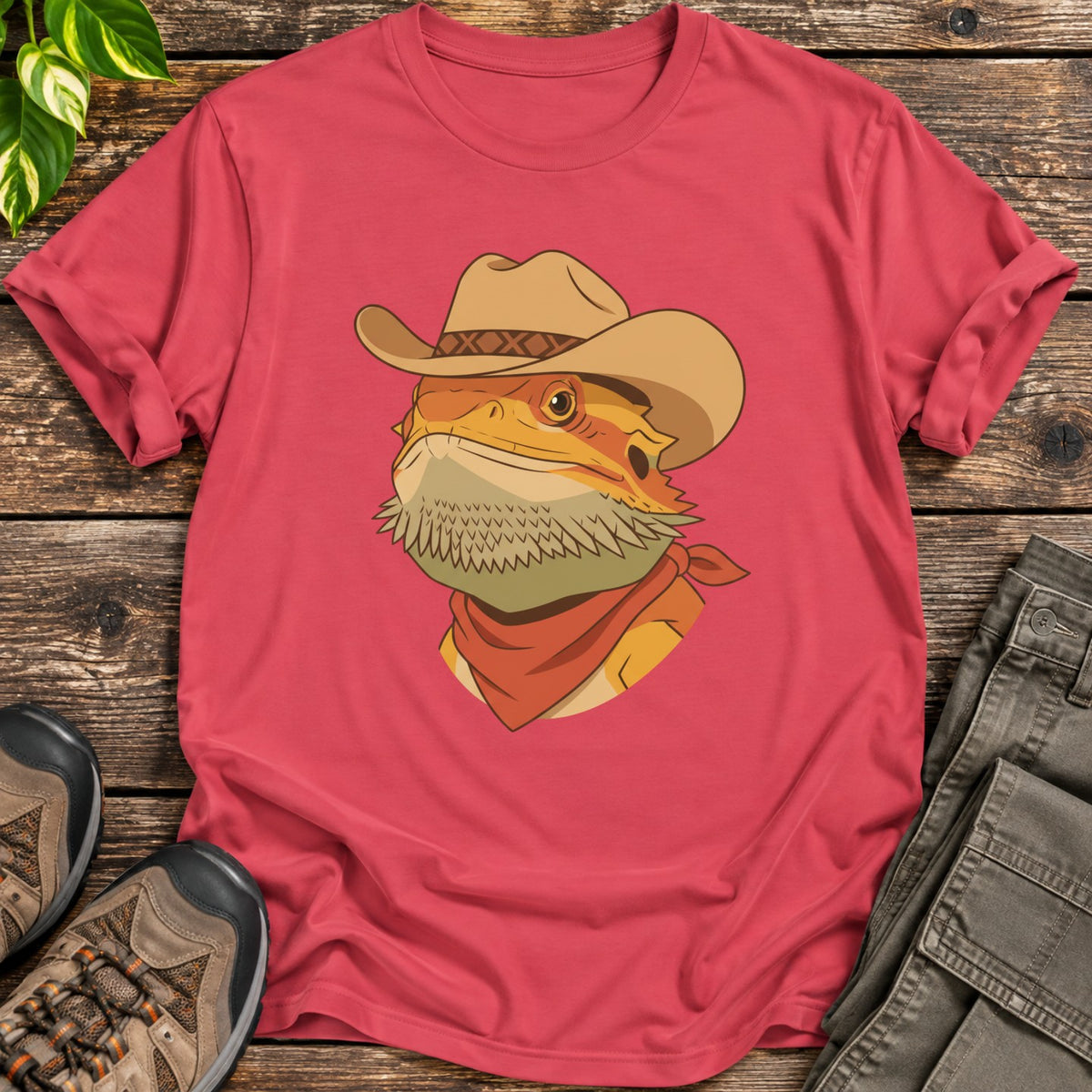 Cowboy Bearded Dragon T-Shirt - Heather Red