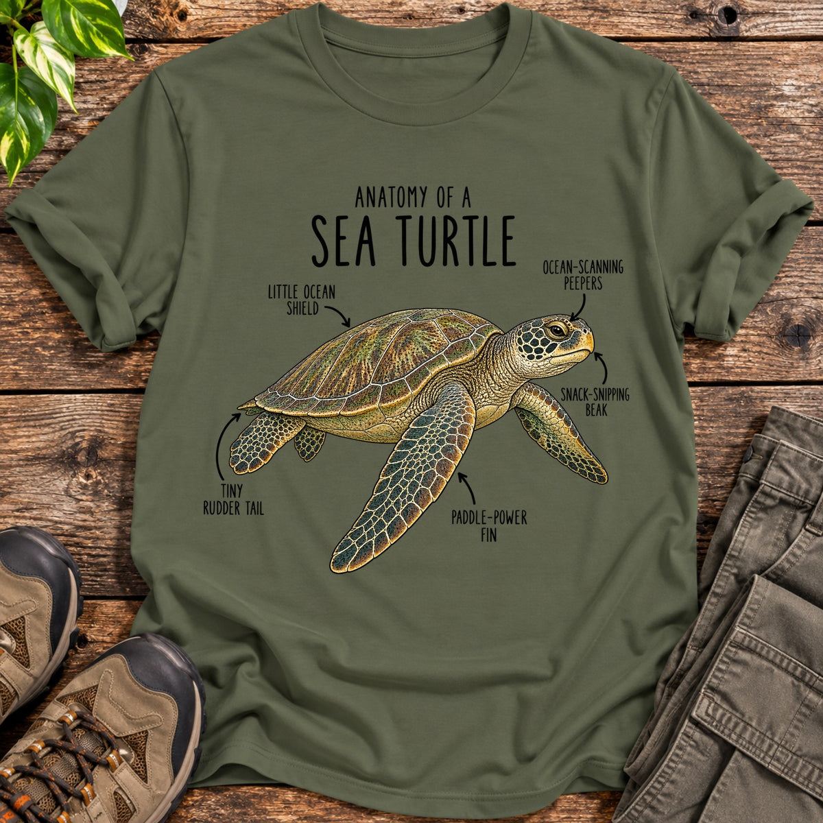 Sea Turtle Anatomy Guide Shirt - Military Green