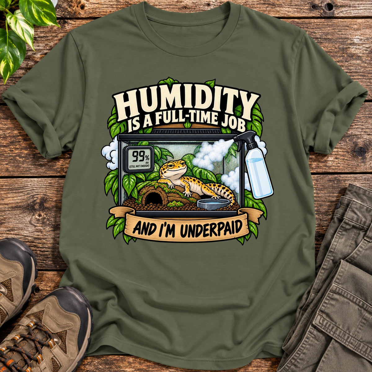 Full Time Job Gecko Keeper T-Shirt - Military Green