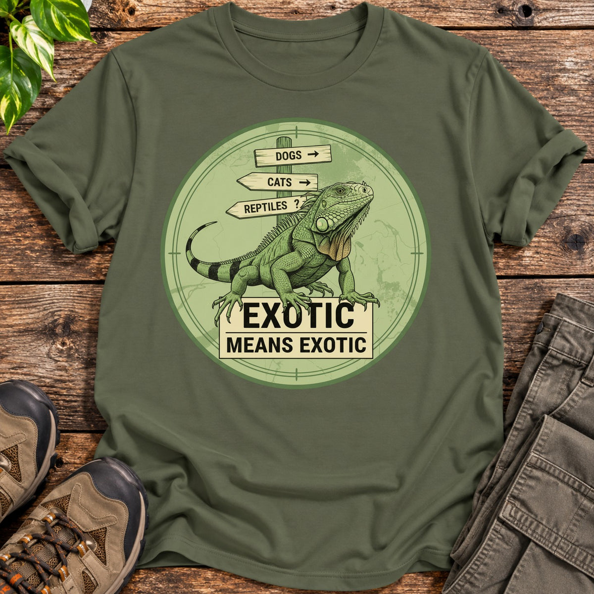 Exotic Means Exotic Iguana T-Shirt - Military Green