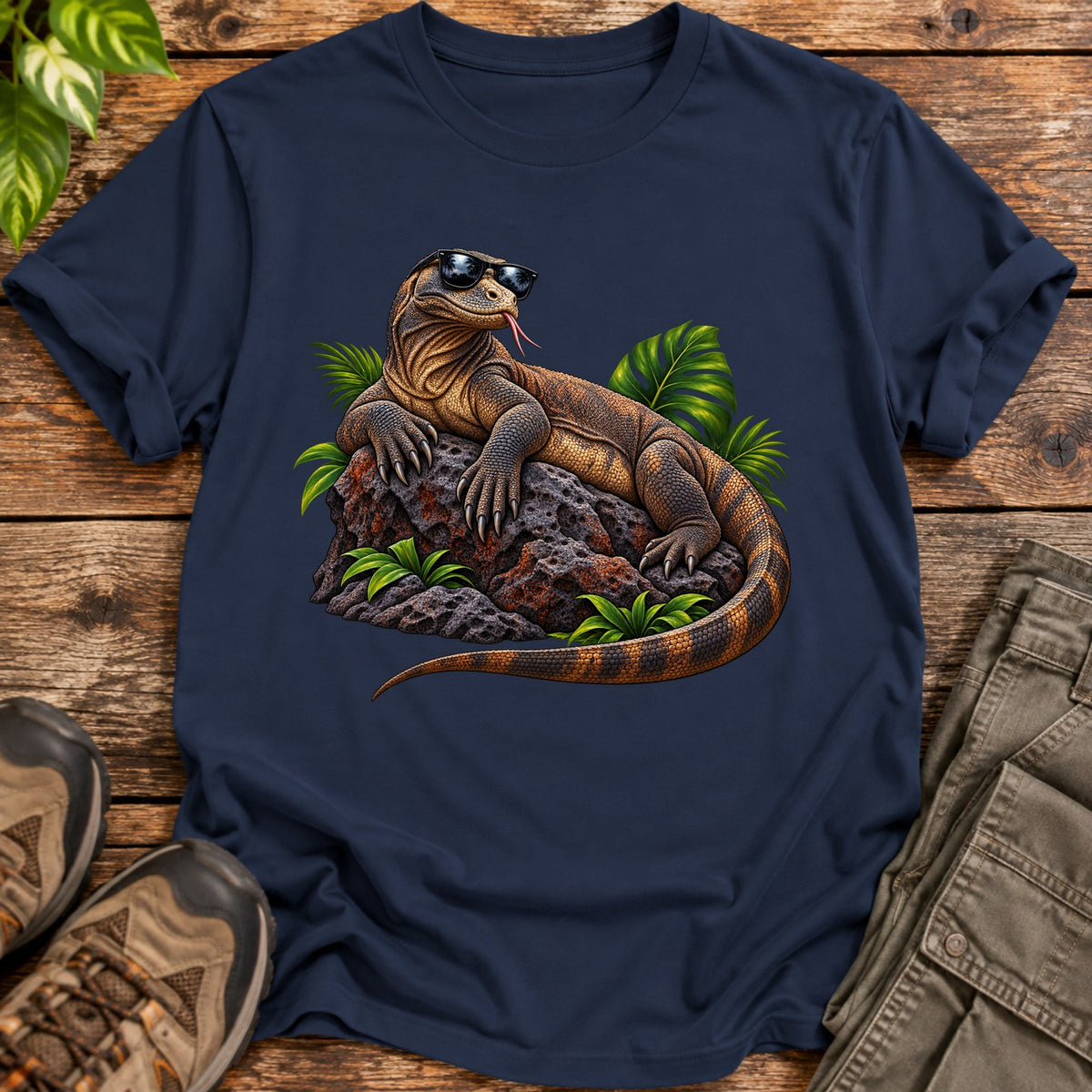 Cool Komodo Dragon T-Shirt - Navy Blue