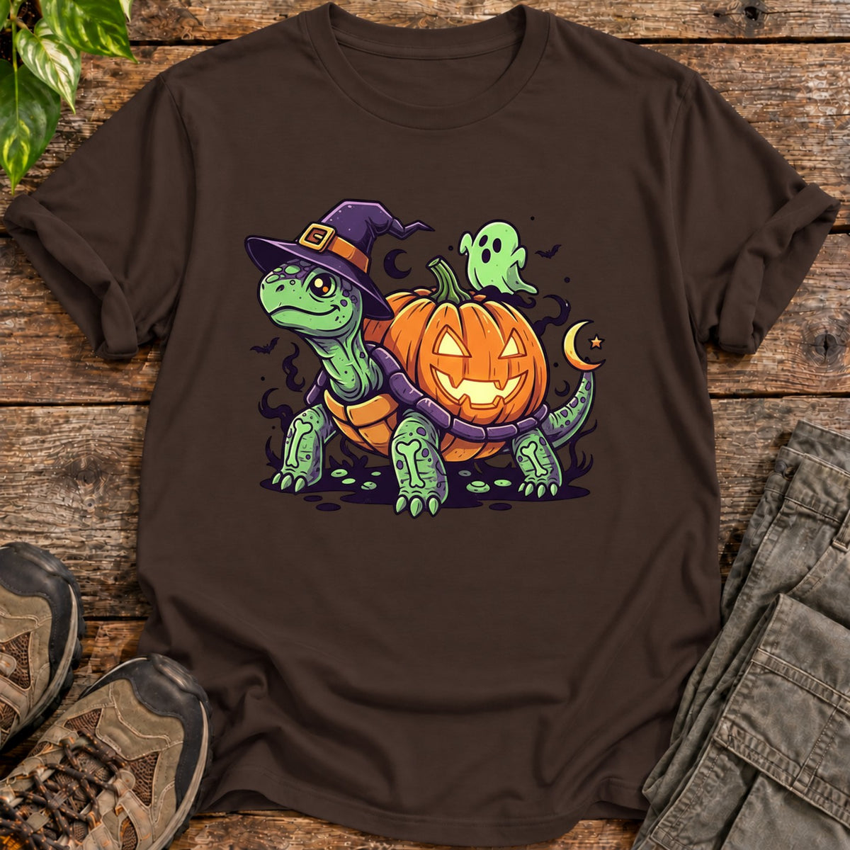 Pumpkin Shell Halloween Tortoise T-Shirt - Dark Chocolate