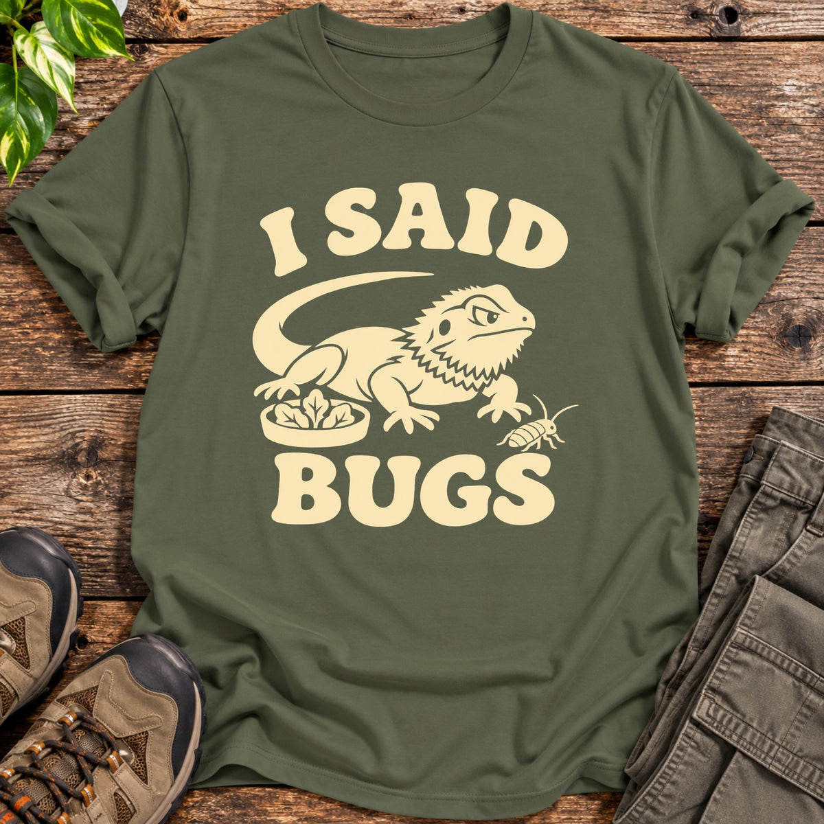Bug Seeker Bearded Dragon T-Shirt - Military Green