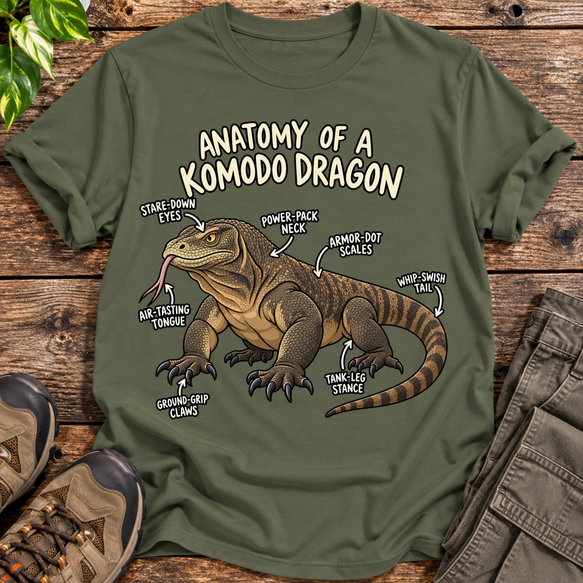 Anatomy of a Komodo Dragon T-Shirt - Military Green