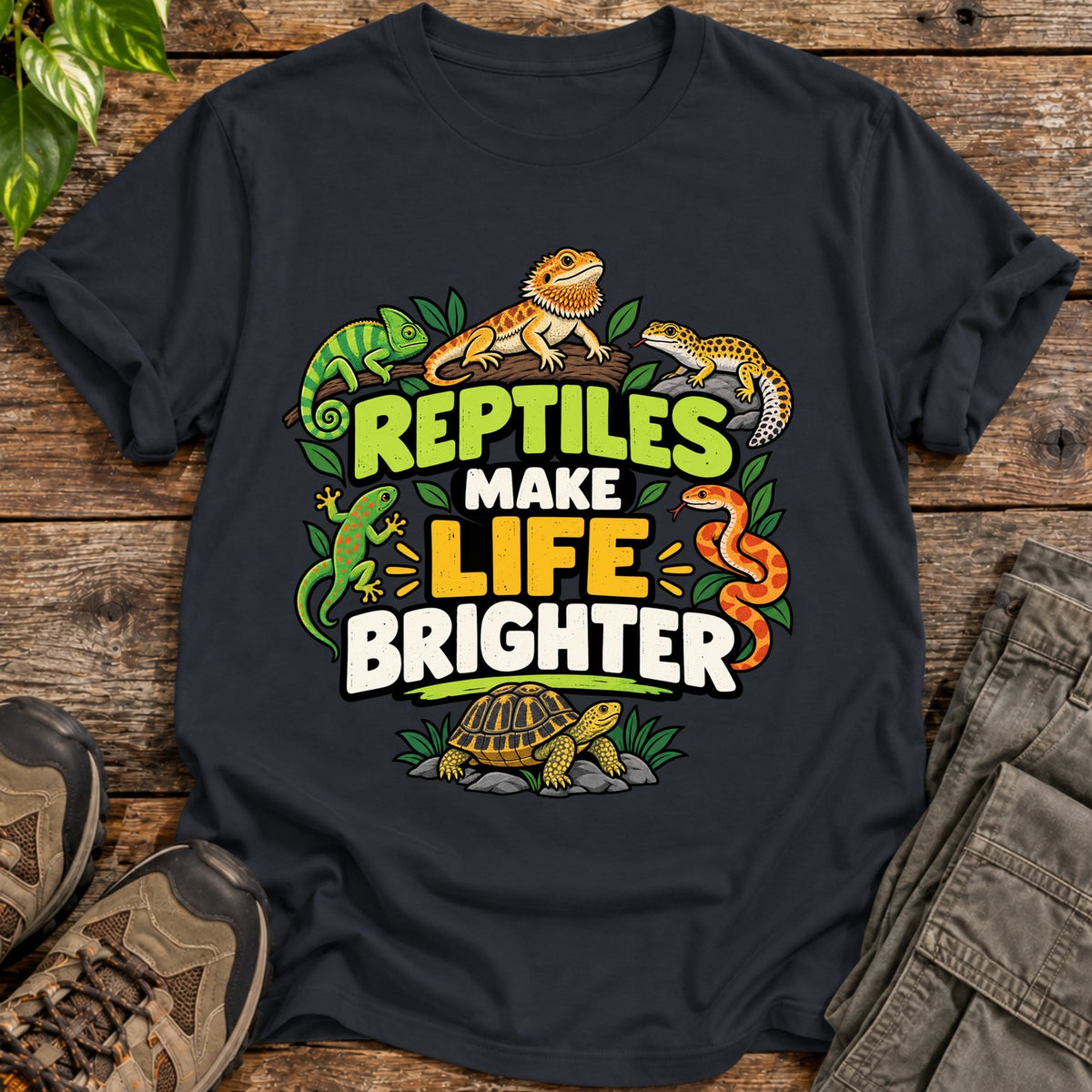 Reptiles Make Life Brighter T-Shirt - Black
