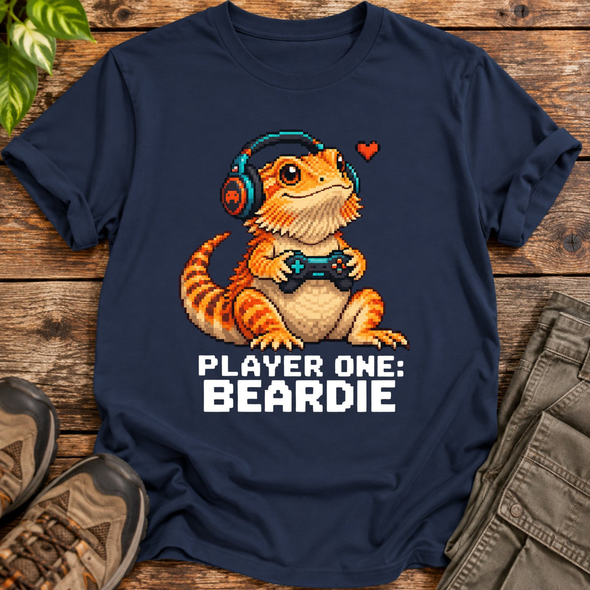 Pixel Bearded Dragon Gamer Shirt - Navy