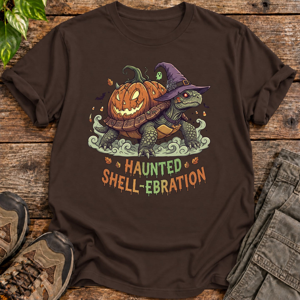 Haunted Shell Ebration Halloween Tortoise T-Shirt - Dark Chocolate