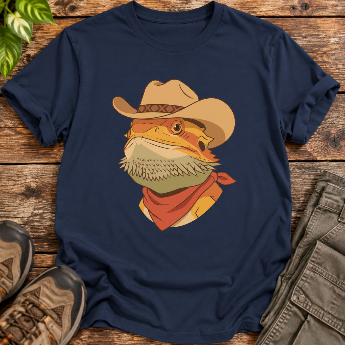 Cowboy Bearded Dragon T-Shirt - Navy