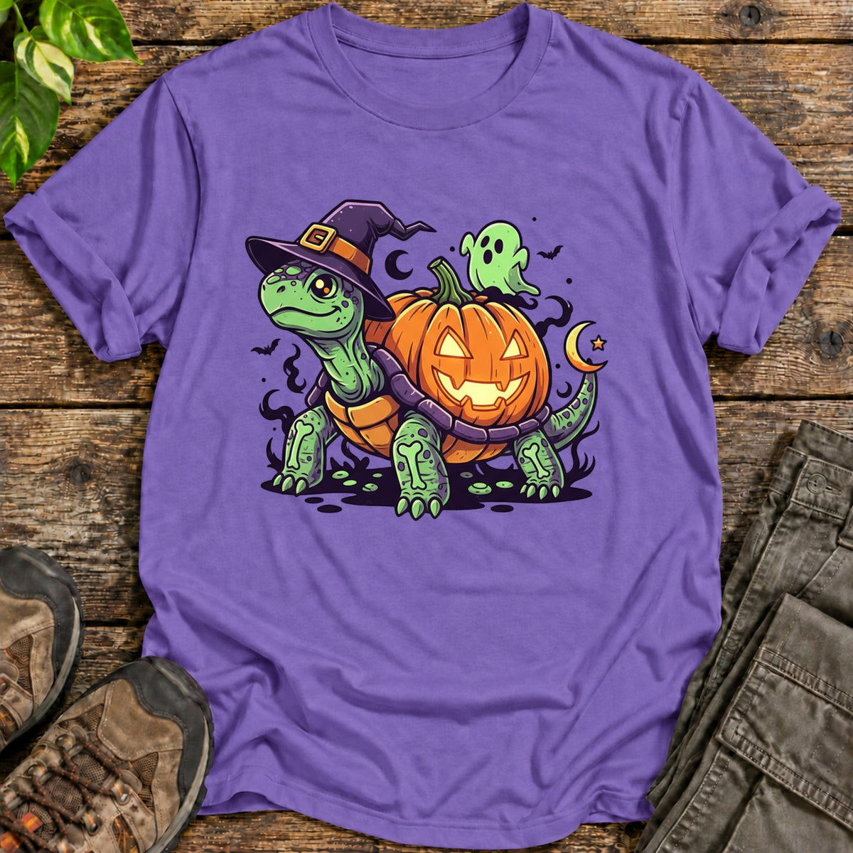 Pumpkin Shell Halloween Tortoise T-Shirt - Heather Purple