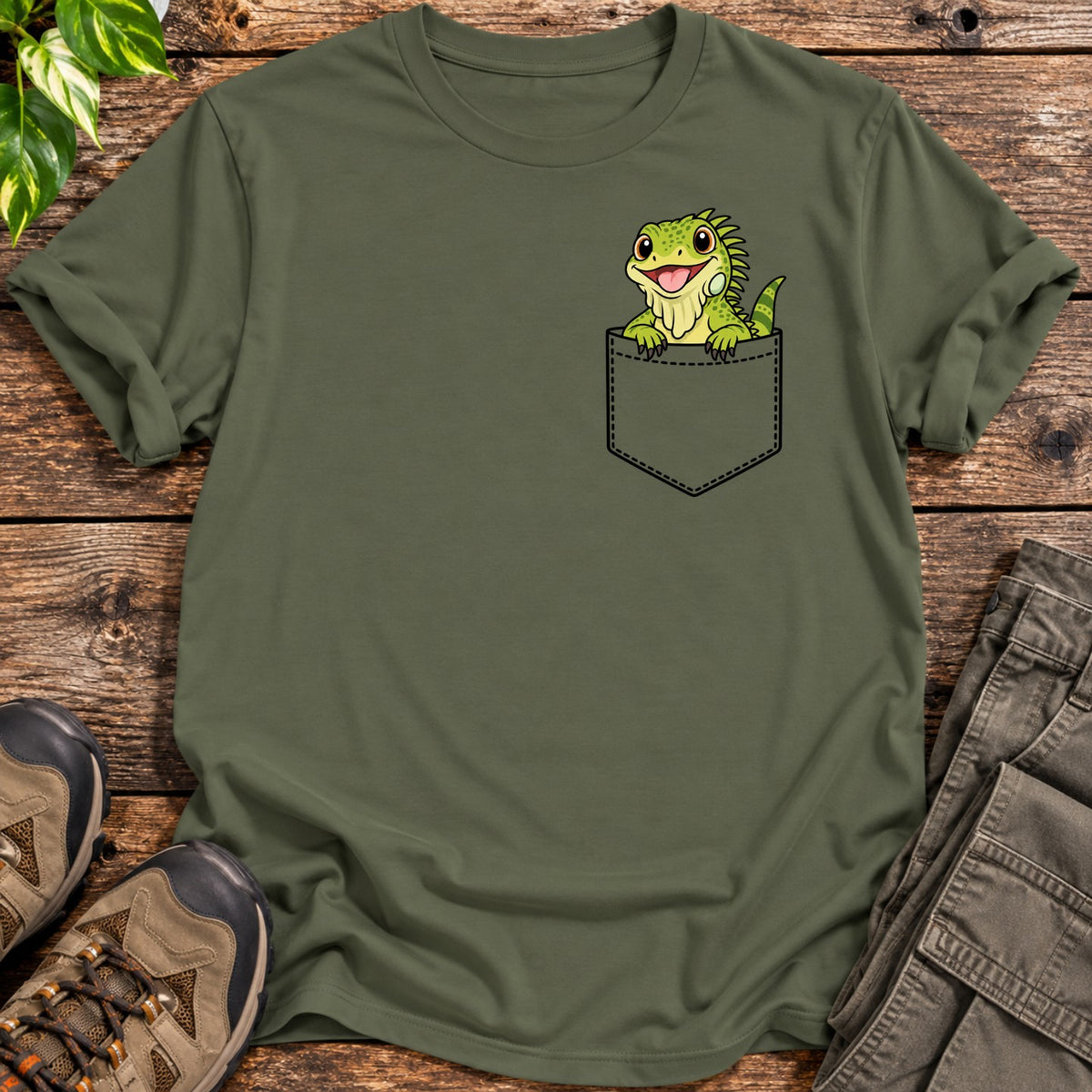 Iguana Pocket T-Shirt - Military Green