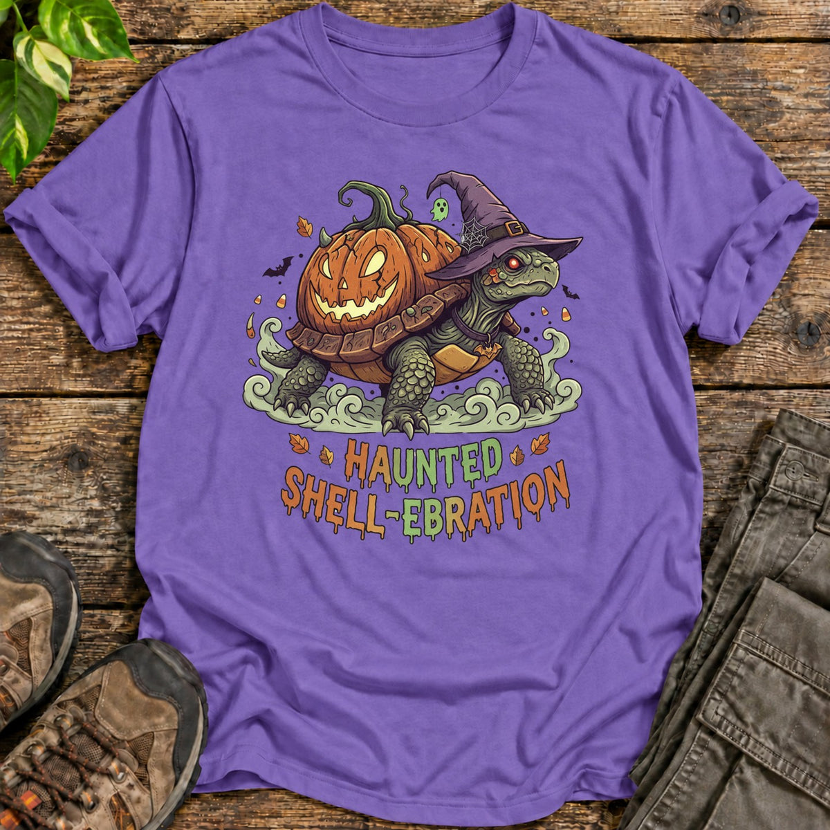Haunted Shell Ebration Halloween Tortoise T-Shirt - Heather Purple