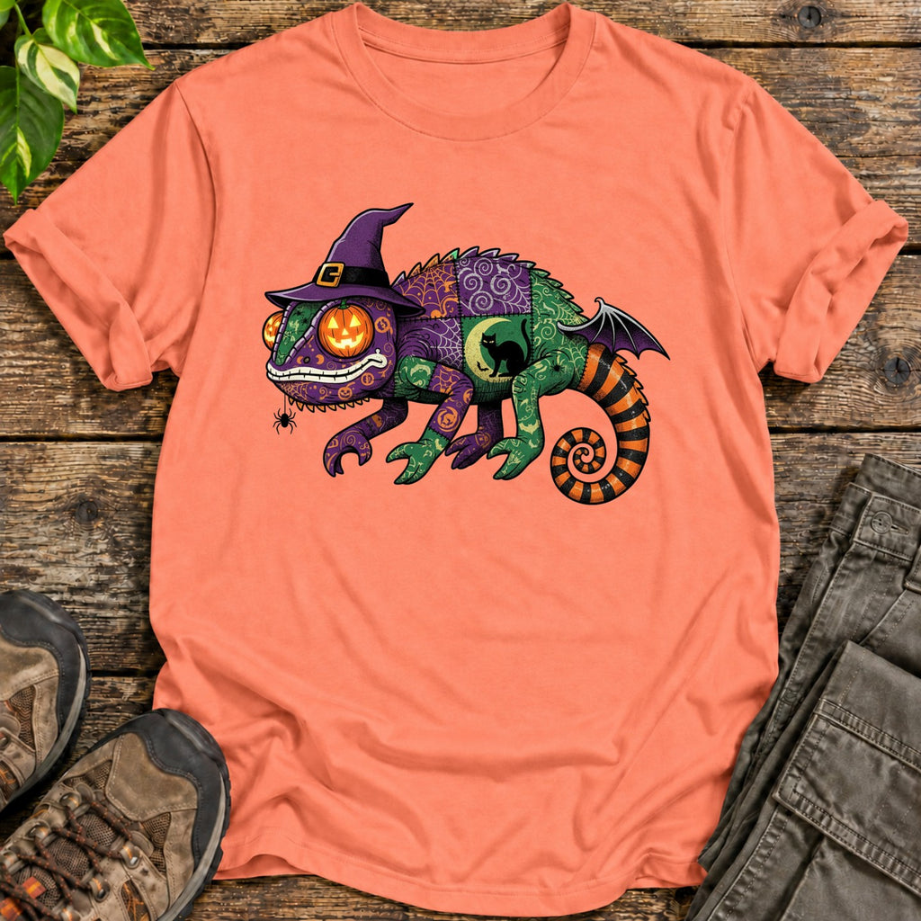 Patchwork Halloween Chameleon T-Shirt - Heather Orange
