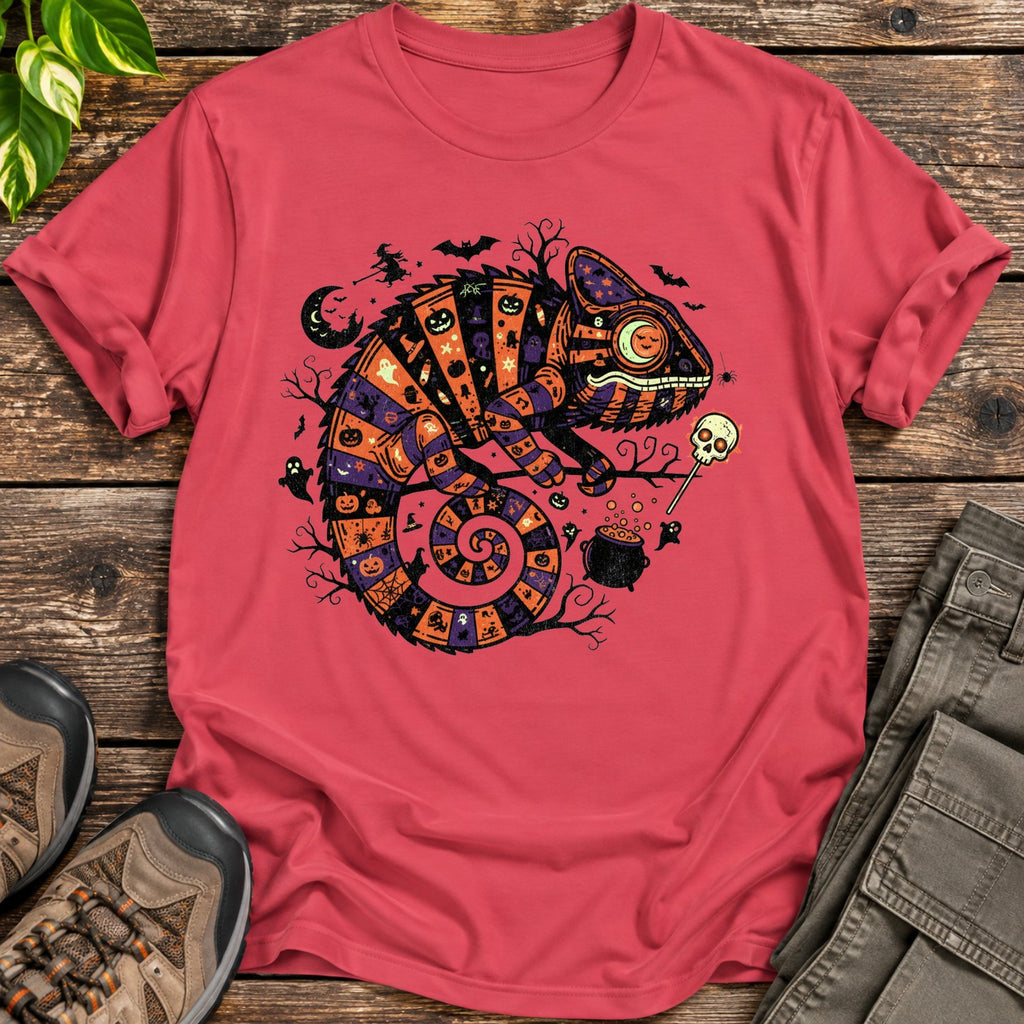 Halloween Chameleon Patchwork T-Shirt - Heather Red