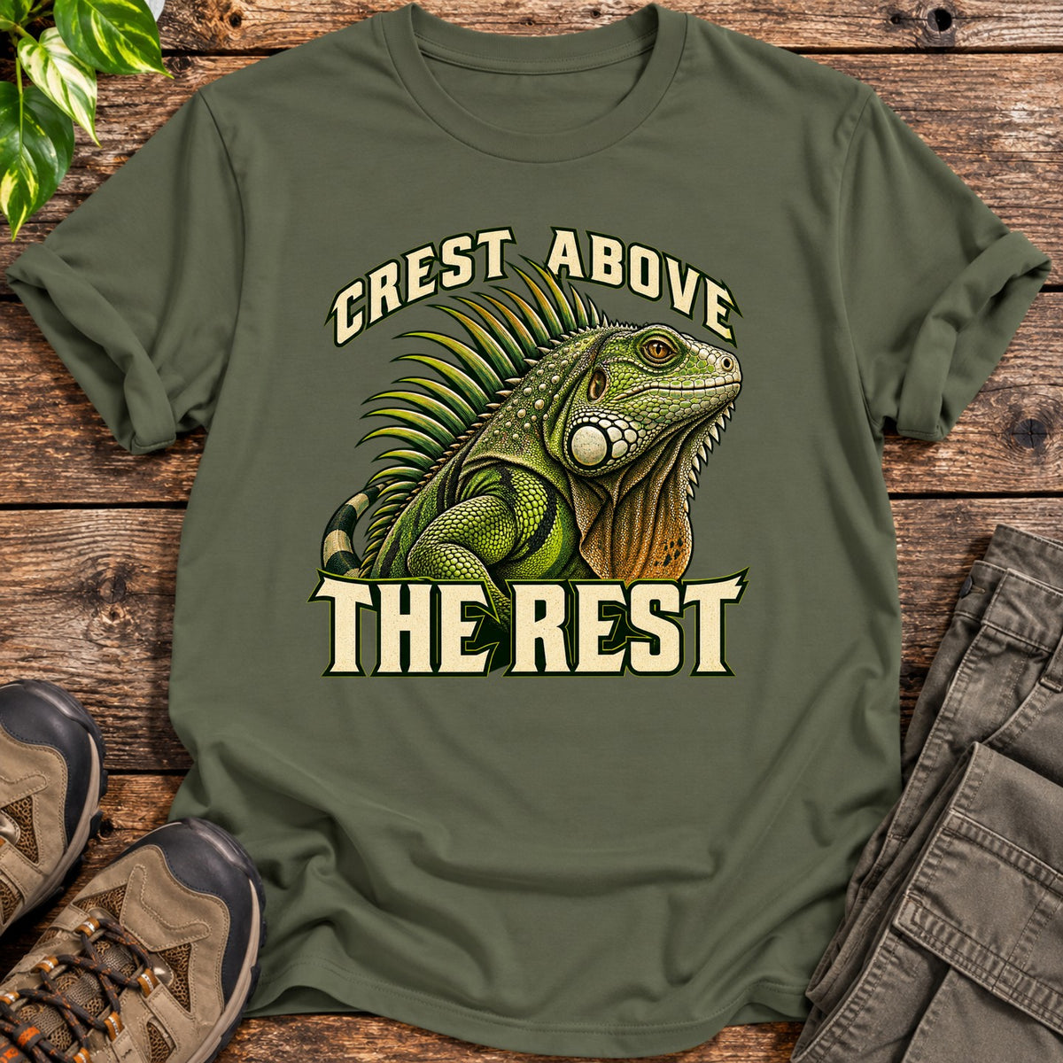 Crest Above the Rest Iguana T-Shirt - Military Green