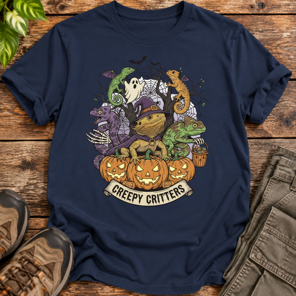 Creepy Critters Reptile Halloween T-Shirt - Navy