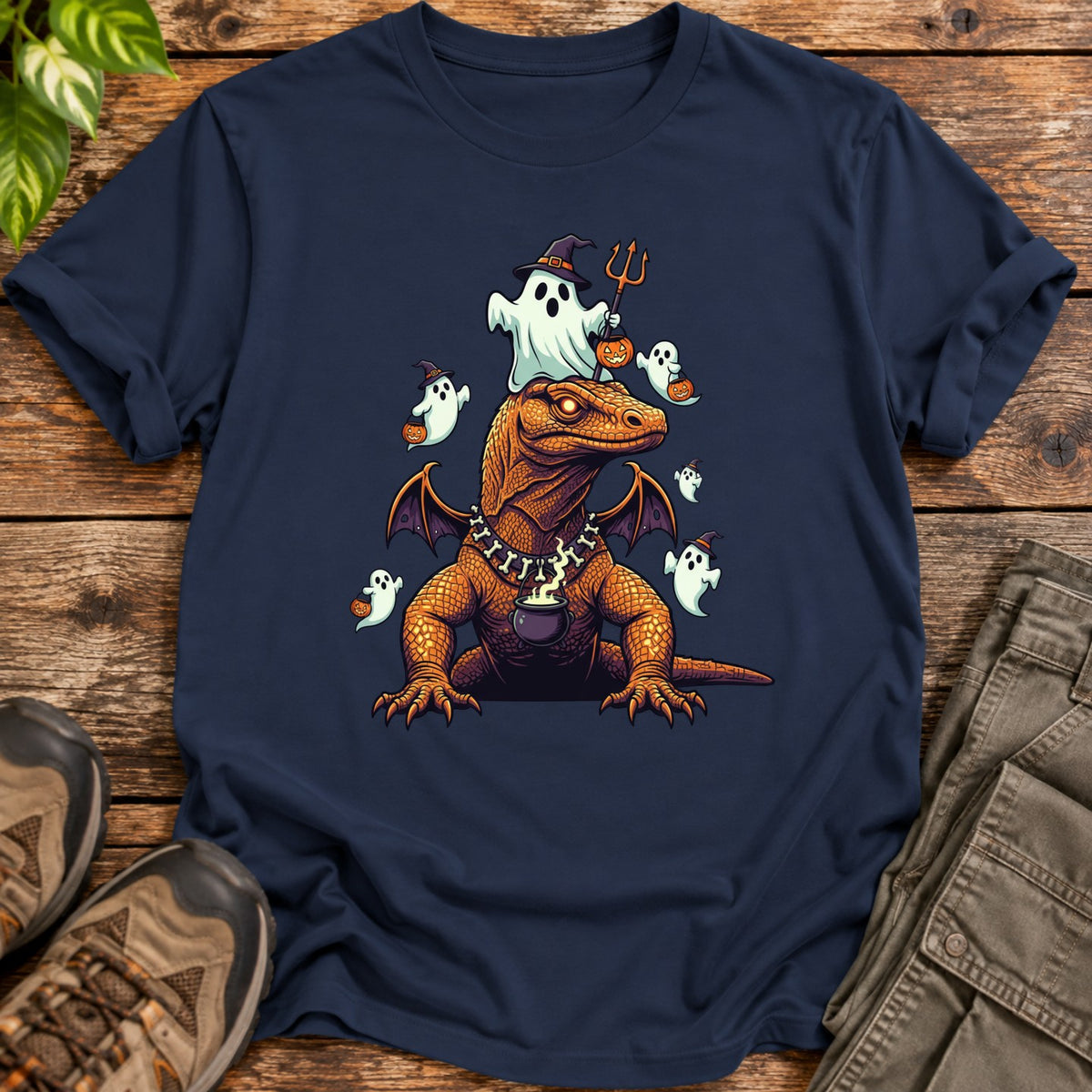 Halloween Komodo Dragon Ghost Parade T-Shirt - Navy